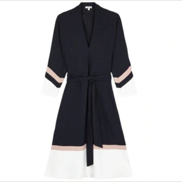 NWT Joie "Aydrien" Striped Cady Midi Dress In Navy Sz. 0 - Picture 1 of 2